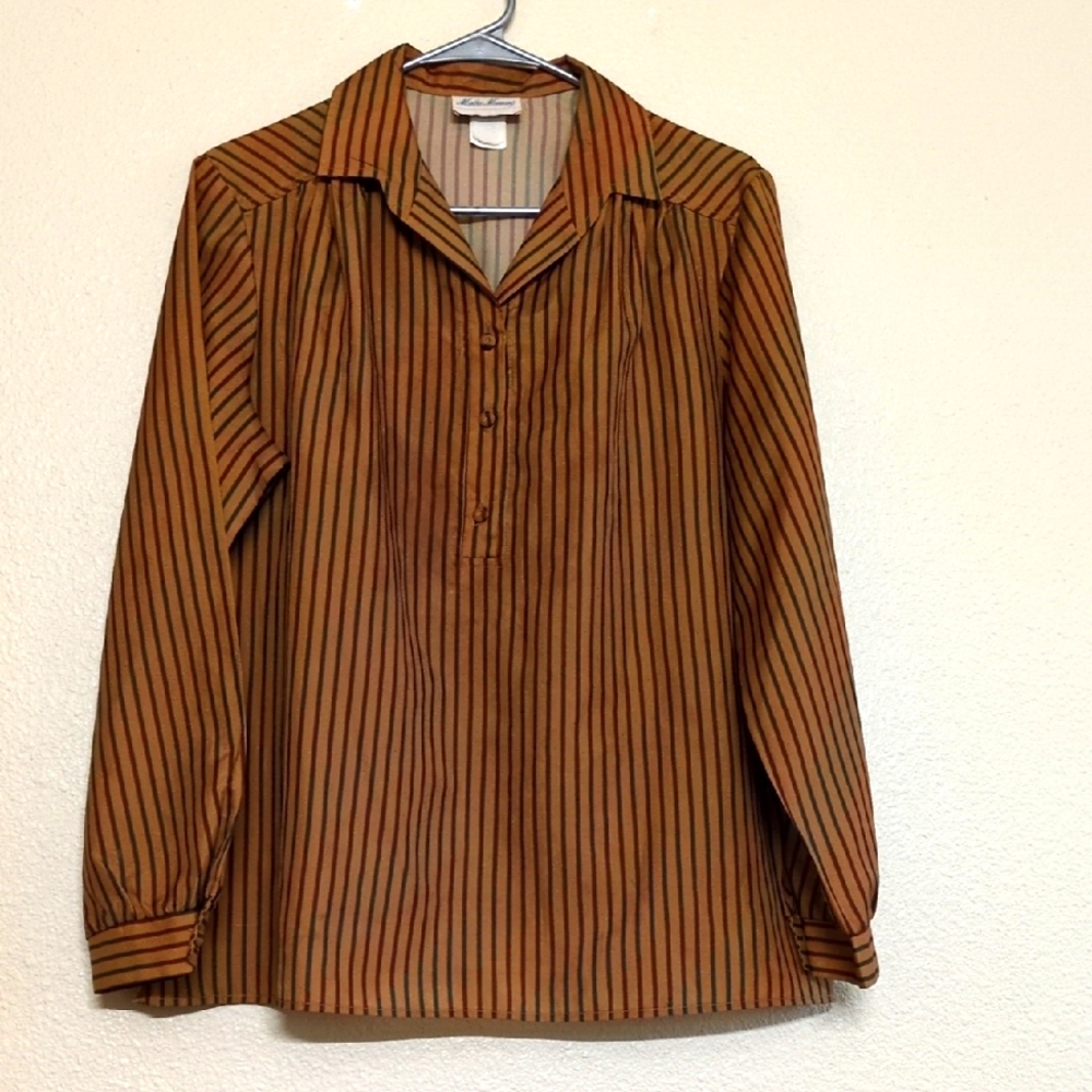 Martha Manning Gold Colored Striped Women's Blouse Size Large